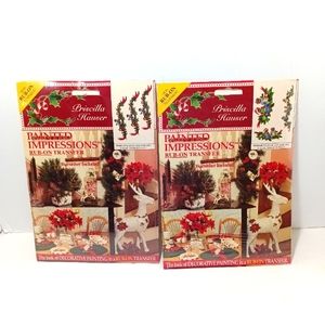 Priscilla Hauser Christmas Rub On Transfer Set of 2 Vintage NEW